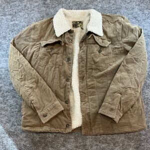 Y2K Skater Connection Corduroy Sherpa-Lined Jacket in Olive/Tan Size M